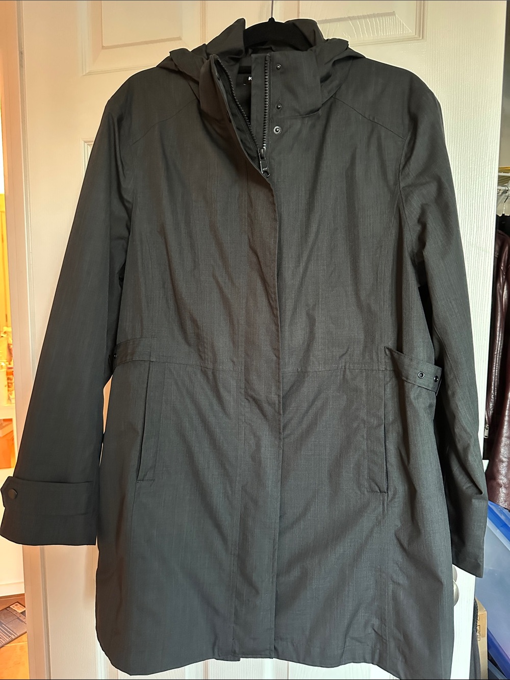 Kirkland Signature Hooded Rain Trench Coat Jacket Charcoal Heather Gray XL